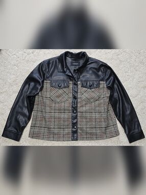 Liverpool Retro Plaid And Faux Leather Jacket Size L